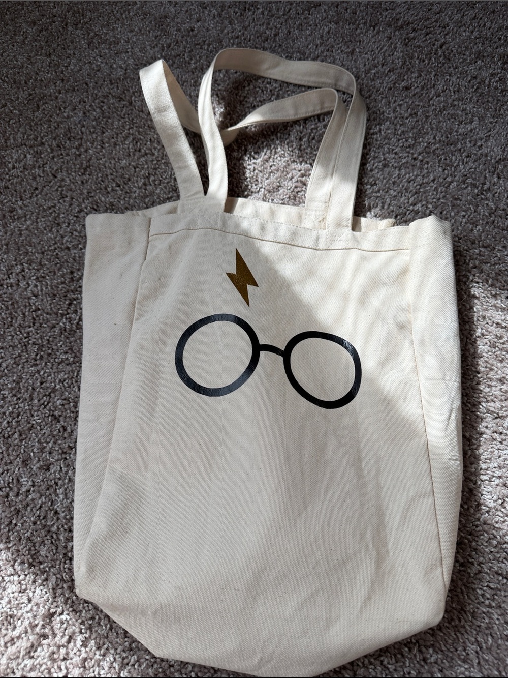 Harry Potter Cream Canvas Tote Bag with Glasses & Lightning Design